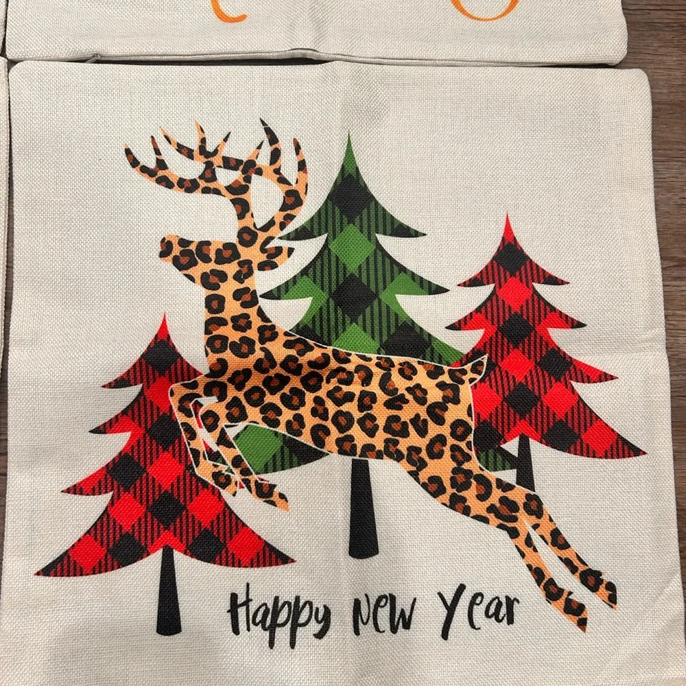 Christmas & New Year’s 17x17 Burlap Zippered Pillow Covers